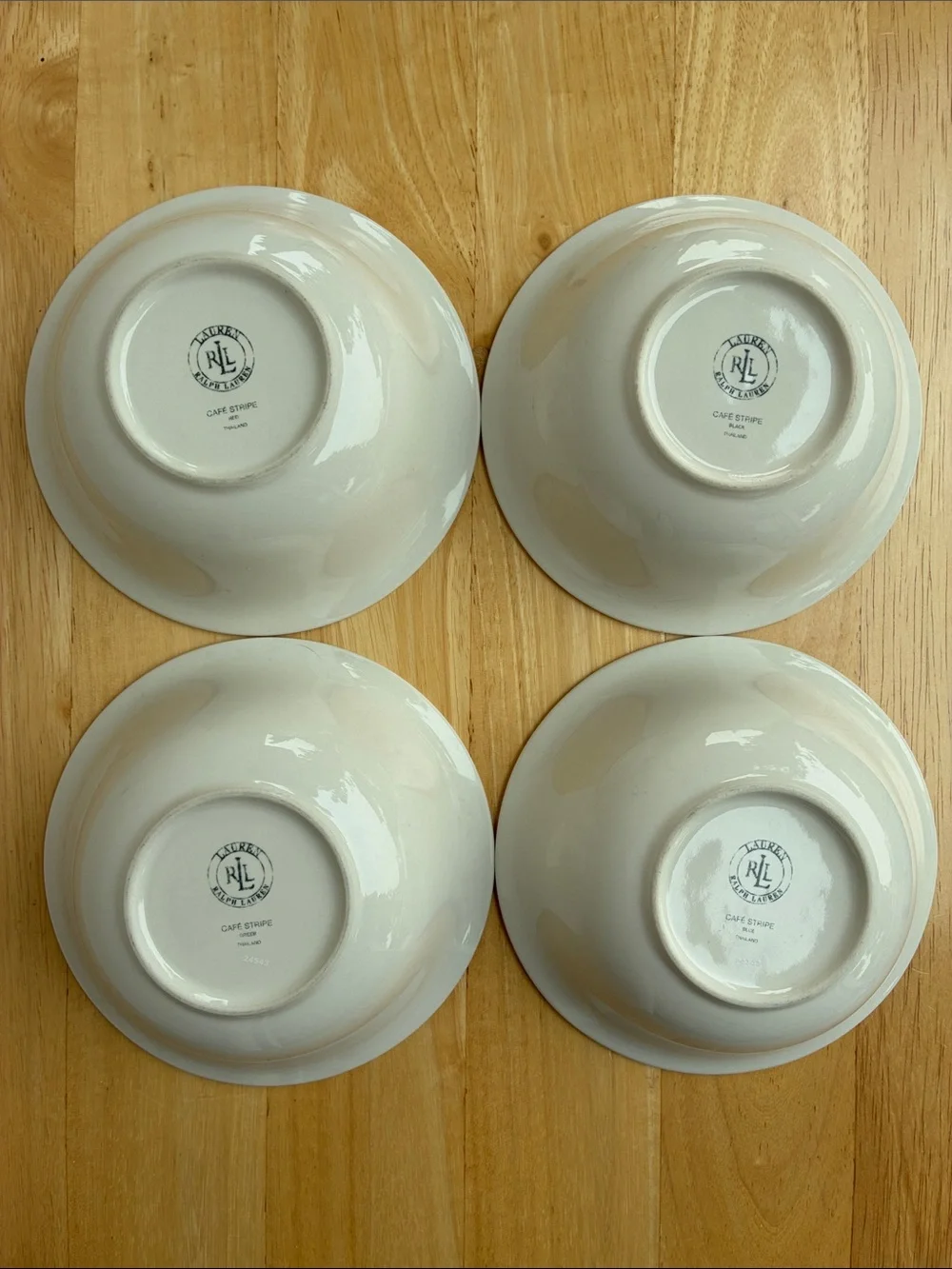 Lauren Ralph Lauren Cafe Stripe small bowls set of 4 red, black, green & blue